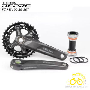 Đùi đĩa (Giò dĩa) rỗng xe đạp 2 Tầng SHIMANO DEORE FC M5100 26-36T - Chính hãng - Kèm BB52